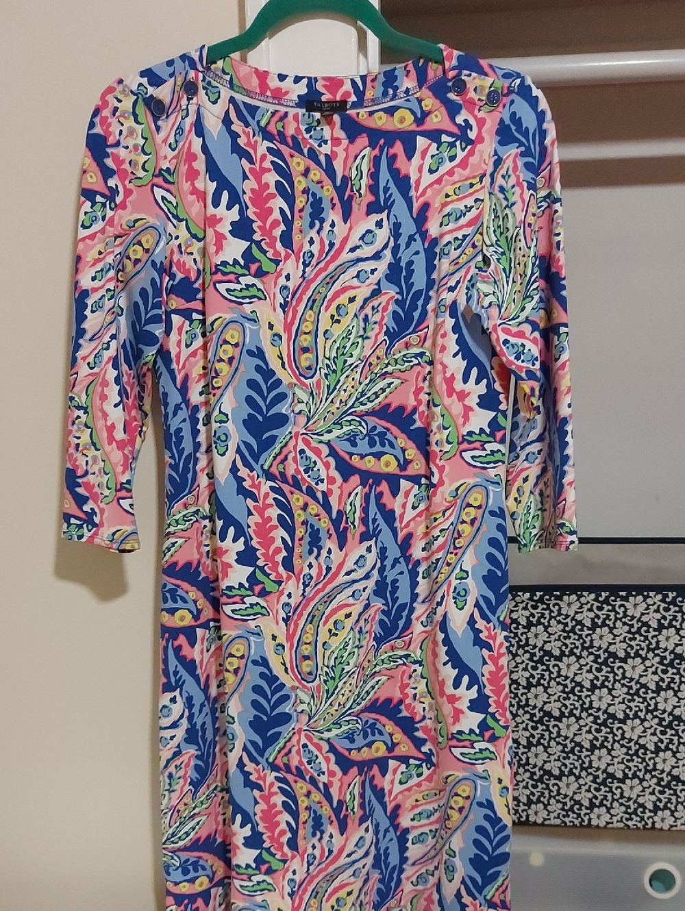 Talbots Pink Multicolor Paisley-Print Long Sleeve Dress